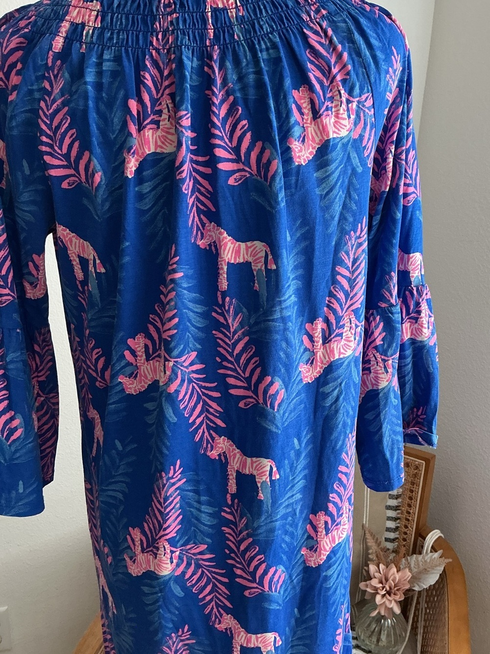 Lilly Pulitzer Blue Tunic Dress with Pink Leaf & Zebra Accent - Picture 6 of 10